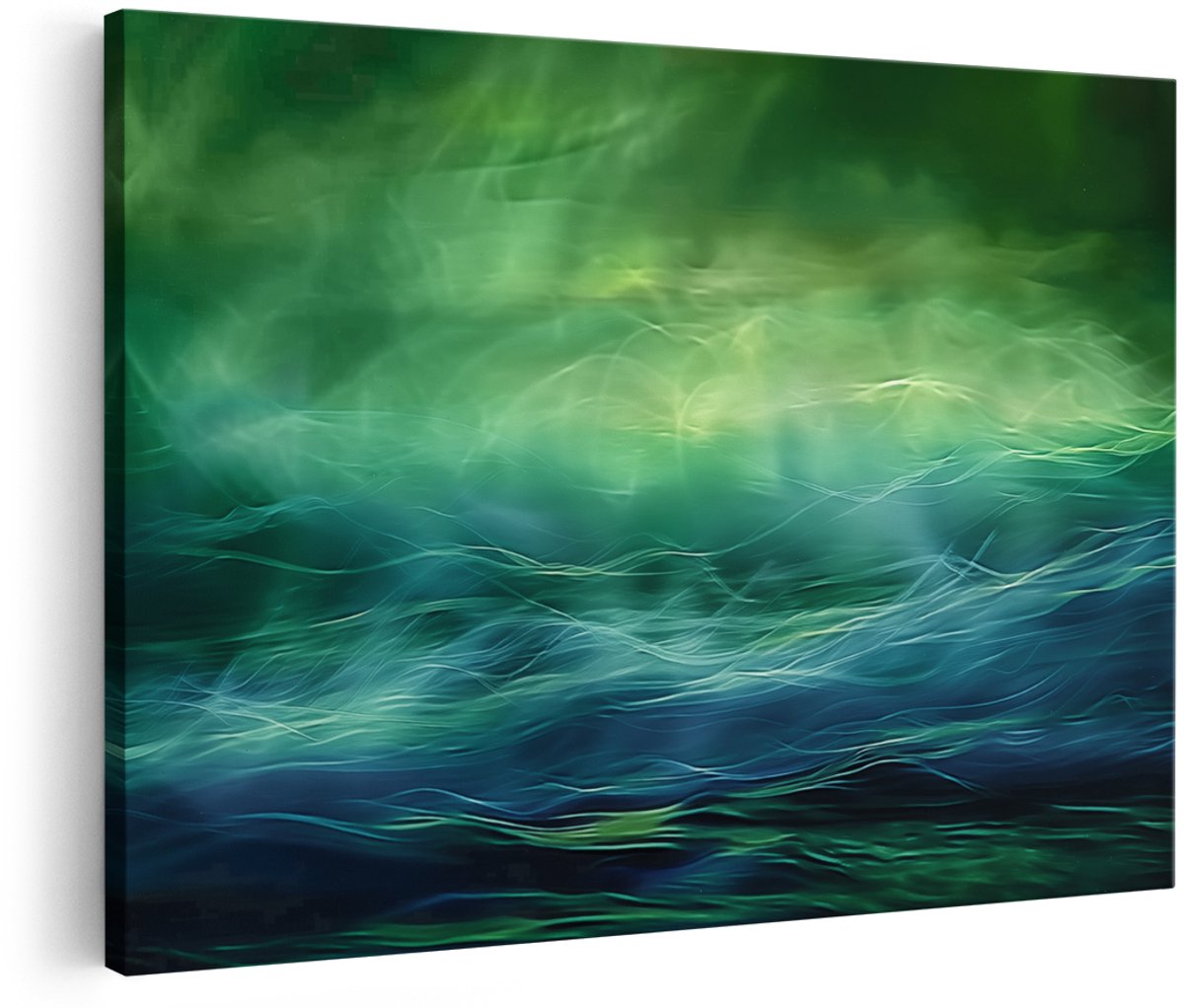 Artaza Canvas Schilderij Groene en Blauwe Oceaan met Golven - Zee - 180x120 cm - Groot - Wanddecoratie Woonkamer - Schilderijen - Muurdecoratie