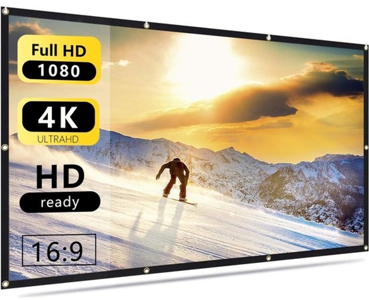 Projector Scherm - Projectiescherm Beamer - Thuisbioscoop Ervaring - Kreukvrij Polyester Materiaal - 60 inch 16:9 - Wit