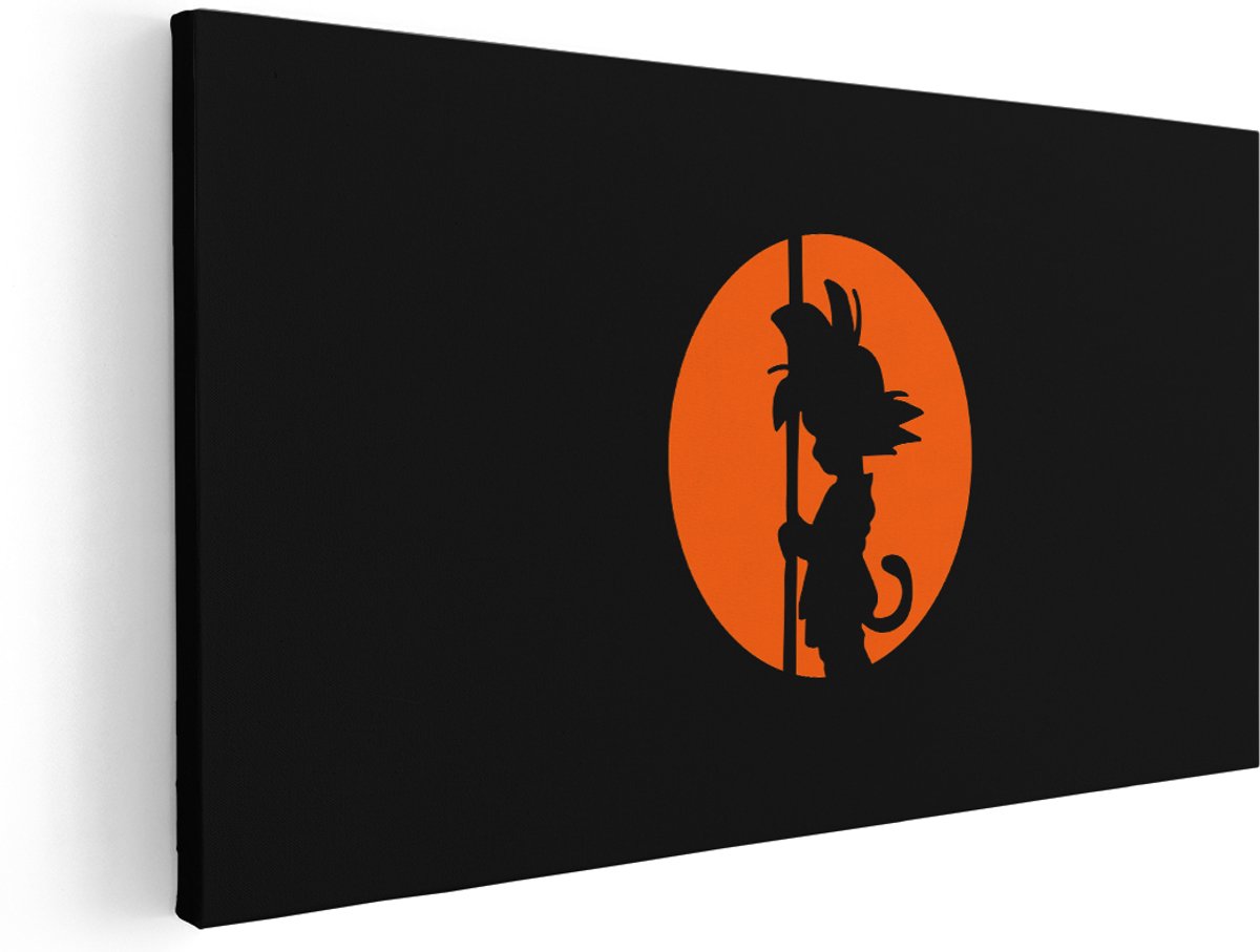 Artaza Canvas Schilderij Silhouet Goku - 180x90 cm - Groot - Wanddecoratie Anime - Muurdecoratie Slaapkamer Jongen - Minimalistisch - Oranje