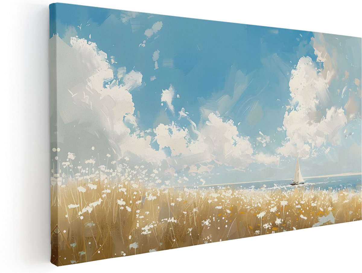 Artaza Canvas Schilderij Landschap - 180x90 cm - Groot - Wanddecoratie Zeilboot Oceaan - Muurdecoratie Bloemen - Schilderijen Op Canvas