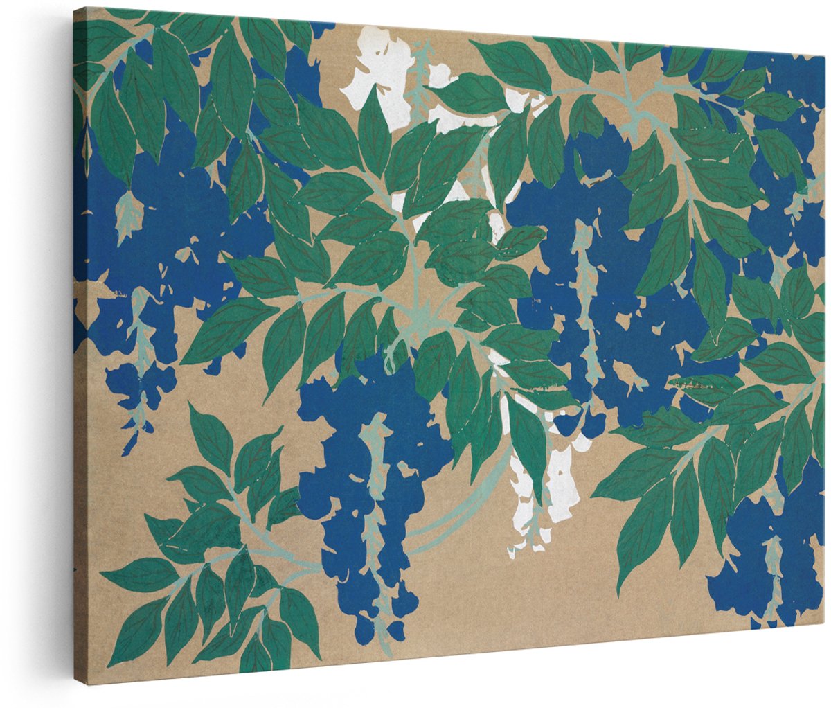 Artaza Canvas Schilderij Blauwe Regen - 180x120 cm - Groot - Wanddecoratie Bloemen - Muurdecoratie Japandi - Decoratie Woonkamer - Vintage
