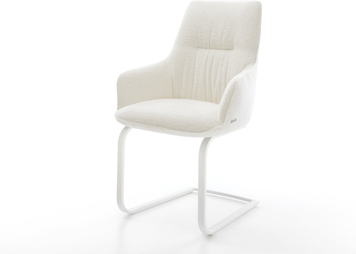 Sledestoel Zelia-Flex met armleuning sledemodel vlak wit bouclé zacht beige pocketveer kern