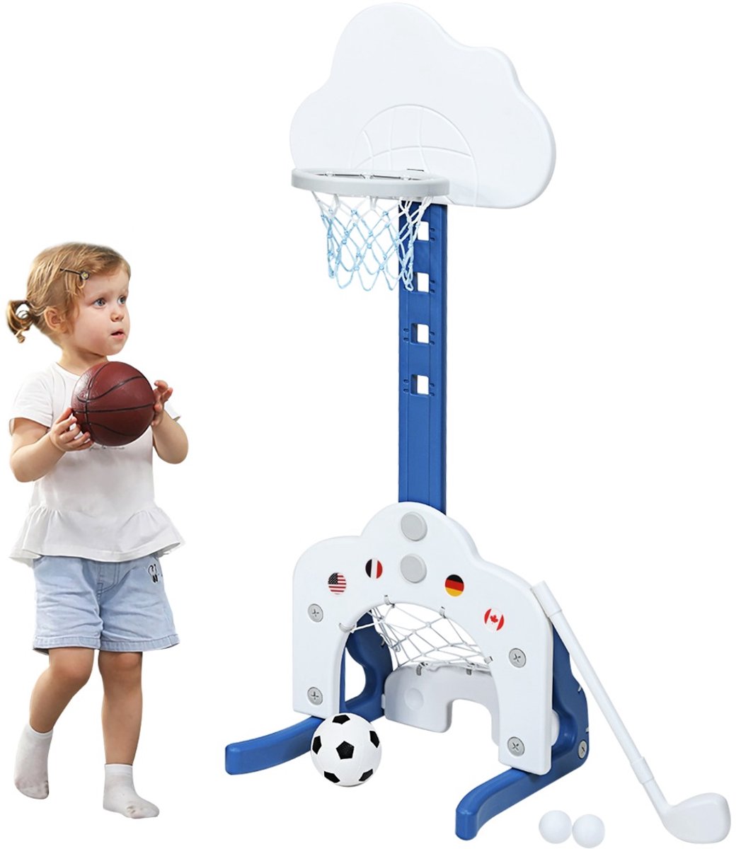 SureDeal® - Sportspeelgoed - Kinderspeelplaats Hoogte Verstelbare - Voetbaldoel - Golf Basketbalstandaard - Ballen - 56x50,5x149 cm - Wit