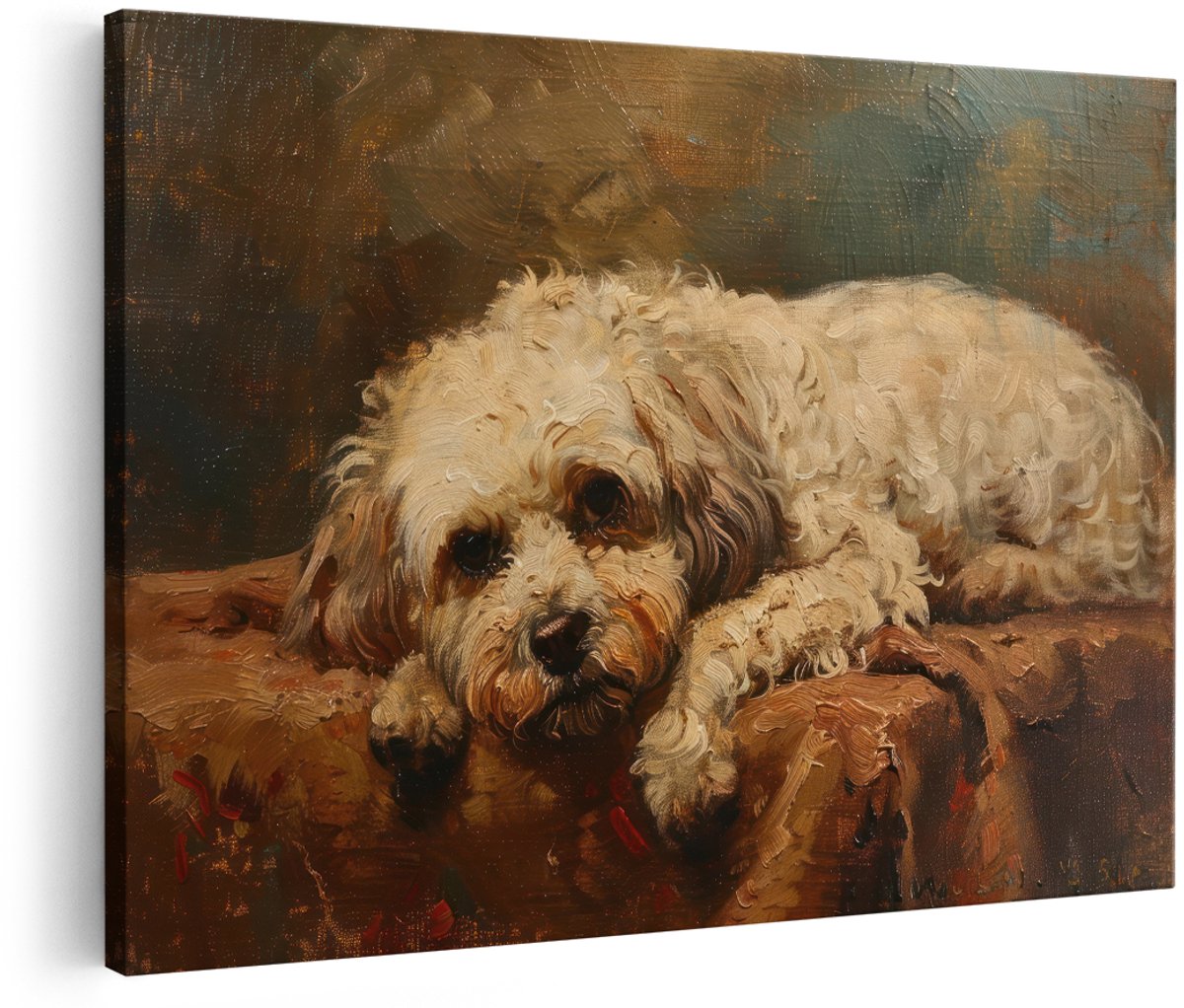 Artaza Canvas Schilderij Hond - 180x120 cm - Groot - Wanddecoratie Vintage - Muurdecoratie Dieren - Decoratie Woonkamer - Schilderijen Op Canvas Wit