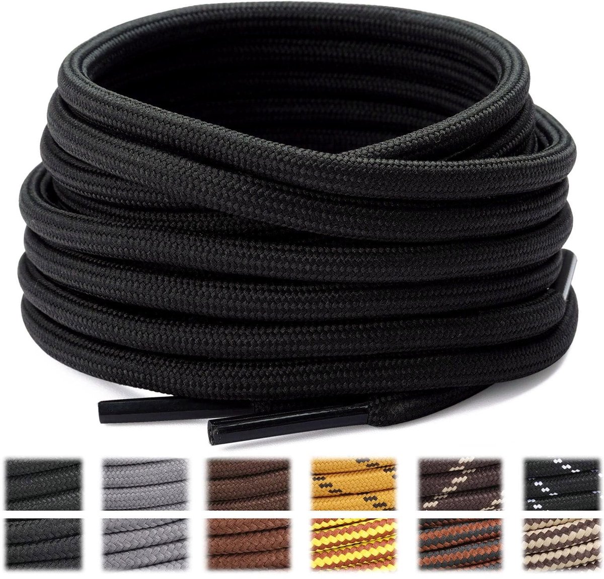 Stepace Ronde schoenveters, 2 paar, sterke en duurzame veters voor trekkingschoenen en bergschoenen, Black 130 (High - ShopVlot