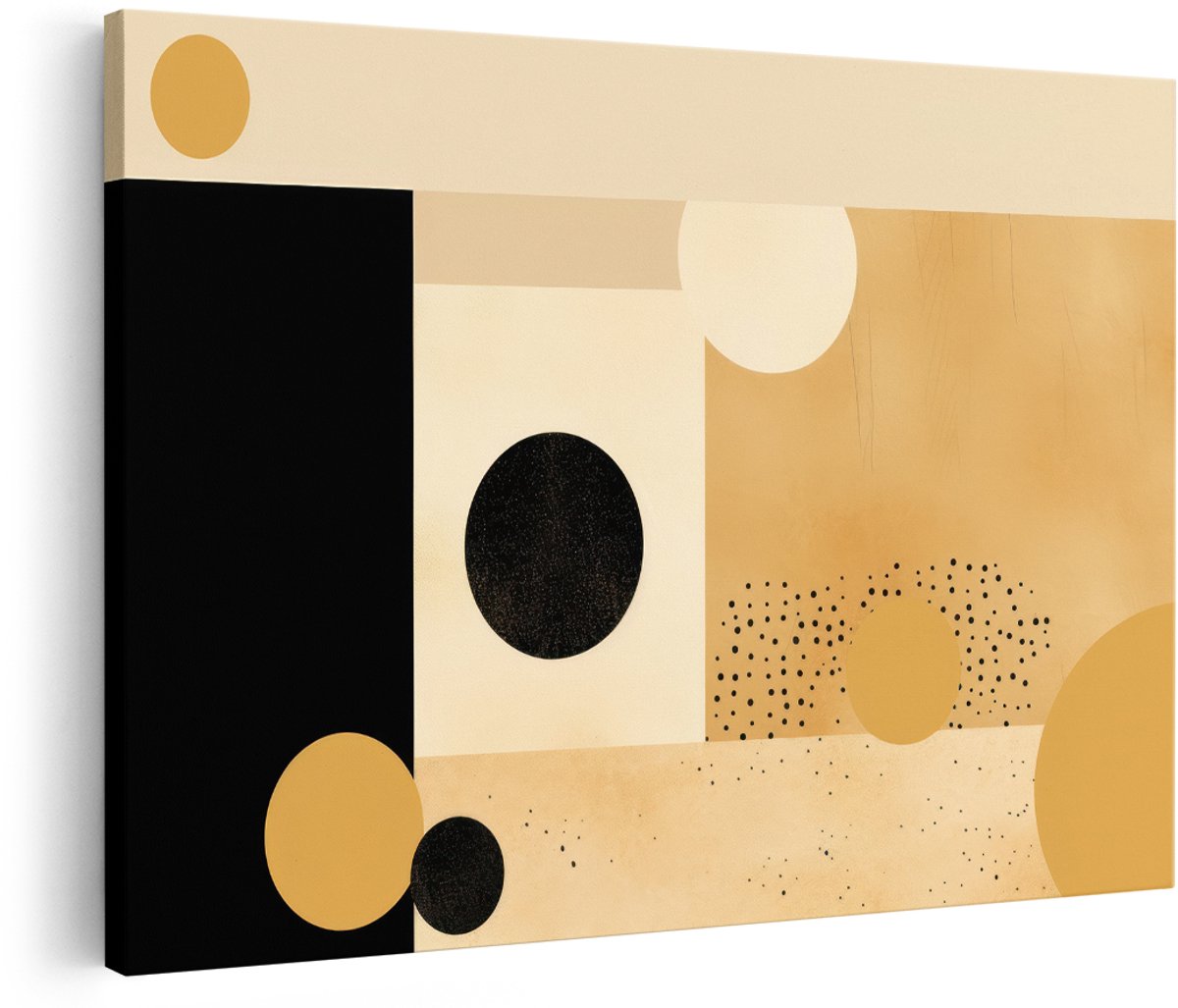 Artaza Canvas Schilderij Abstract - 180x120 cm - Groot - Wanddecoratie Geometrisch - Muurdecoratie Cirkels - Decoratie Aardetinten Beige