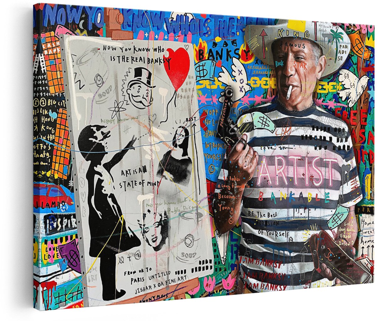 Artaza Canvas Schilderij Banksy - 180x120 cm - Groot - Wanddecoratie Picasso - Muurdecoratie Pop Art - Graffiti Schilderijen Op Canvas