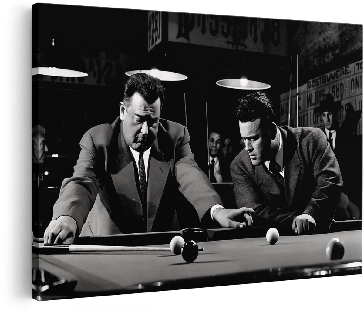Artaza Canvas Schilderij Twee Mannen die Pool Spelen - 180x120 cm - Groot - Wanddecoratie Woonkamer - Schilderijen - Muurdecoratie