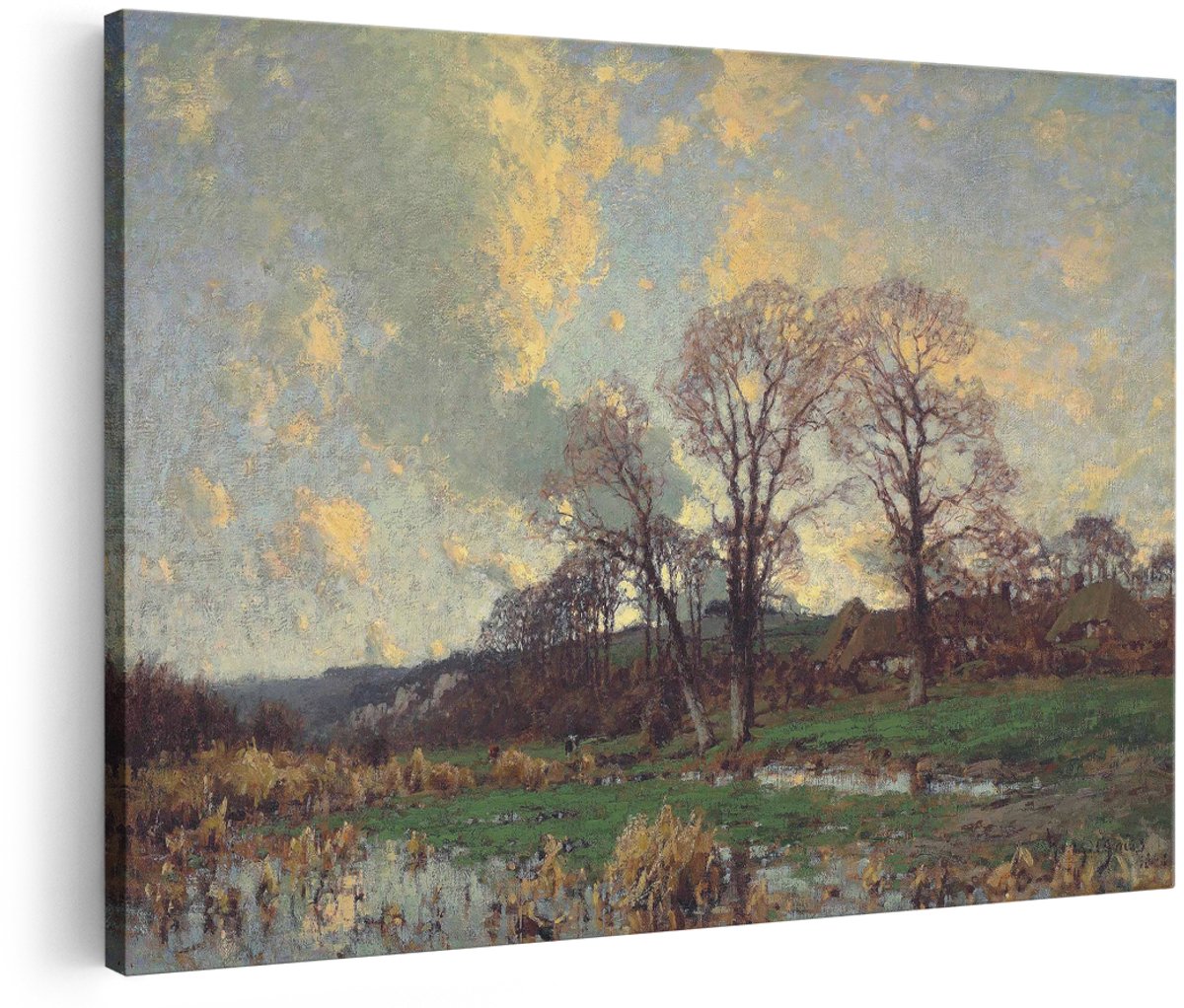 Artaza Canvas Schilderij Landschap - 180x120 cm - Groot - Wanddecoratie Natuur - Muurdecoratie Zonsondergang - Decoratie Bomen - Schilderijen Op Canvas