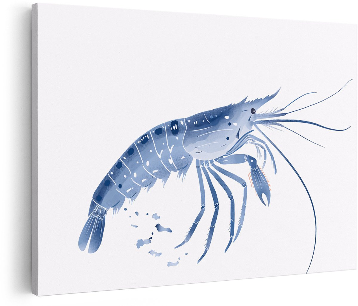 Artaza Canvas Schilderij Garnaal - 180x120 cm - Groot - Wanddecoratie Dieren - Muurdecoratie Zeedier - Decoratie Delfts Blauw - Schilderijen Op Canvas
