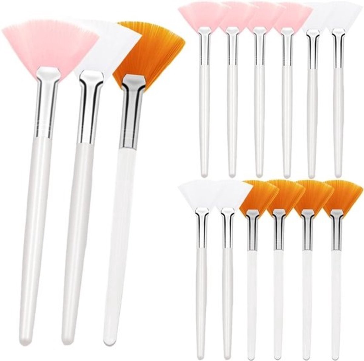 Fan Borstels Set - Make-up Hulpmiddelen - Gezichtsverzorging - 15 Stuks - Lange Steel - Mix Kleuren