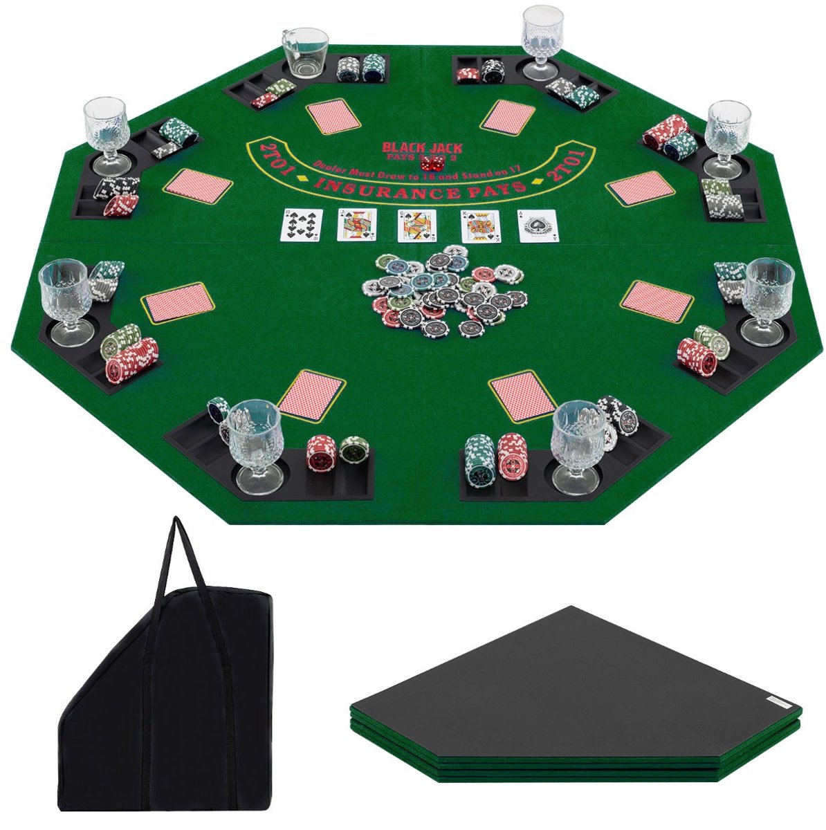 SureDeal® - Speelkamer - Pokermat Texas Hold - Spelers - Bekerhouders Groen - 120x120 cm - Groen