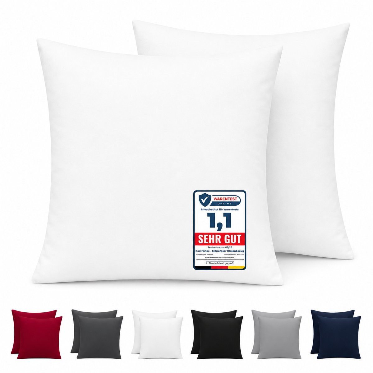 Komfortec Set van 2 Premium Kussenslopen 40x40 cm - Superzachte Kussenhoes – 100% - Geborsteld Mikrovezel 90g/m² - Wit