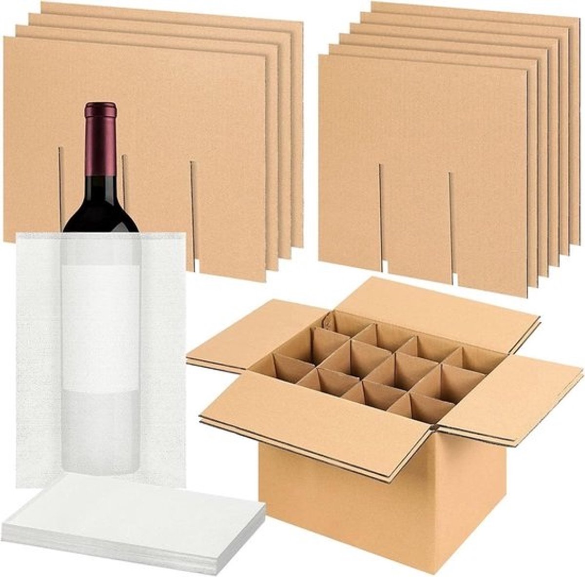 Glazen Verdelers - Verhuisdozen Inzetstukken - Verhuizen en Opslag - Verstelbaar met Schuimzakjes - Voor 16x12x12 inch dozen - Bruin