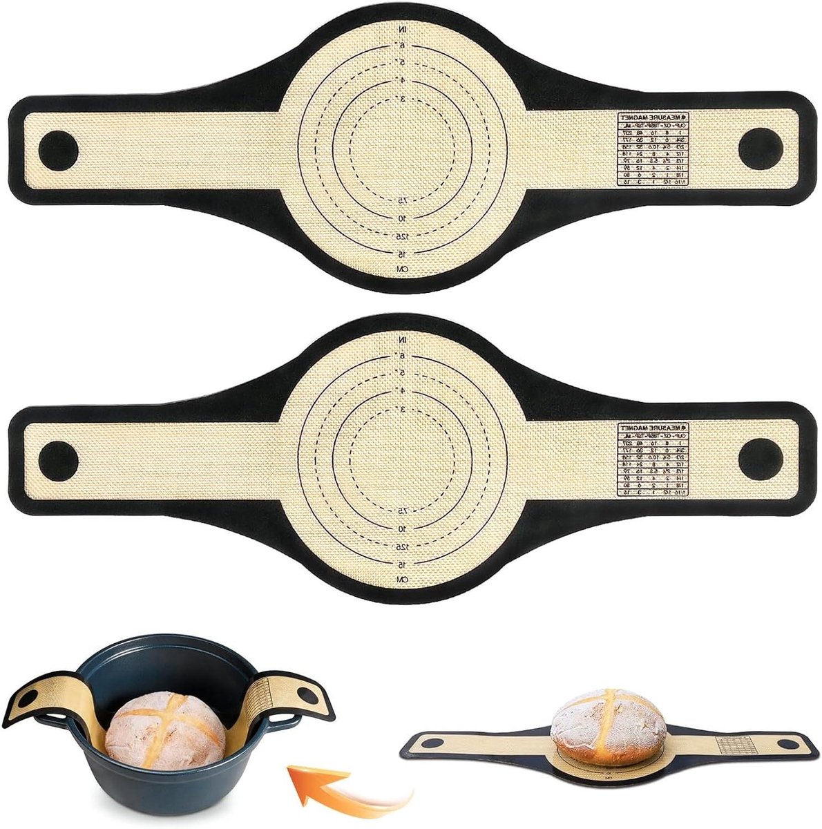 Ronde bakmatten - Bakgadgets - Brood bakken - Met handgrepen - 2 stuks - Grijs