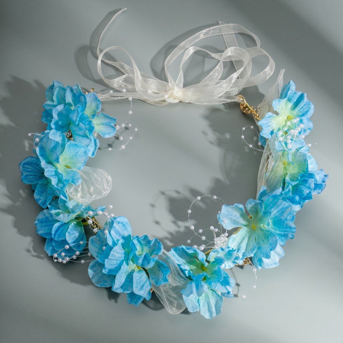 Kunstbloemen Hoofdkrans, Bloemencirkel Haarband met Satin‑Lint, Bruiloft & Fotoshoot Haaraccessoire,Handgemaakte, veelzijdige bloemenkrans
