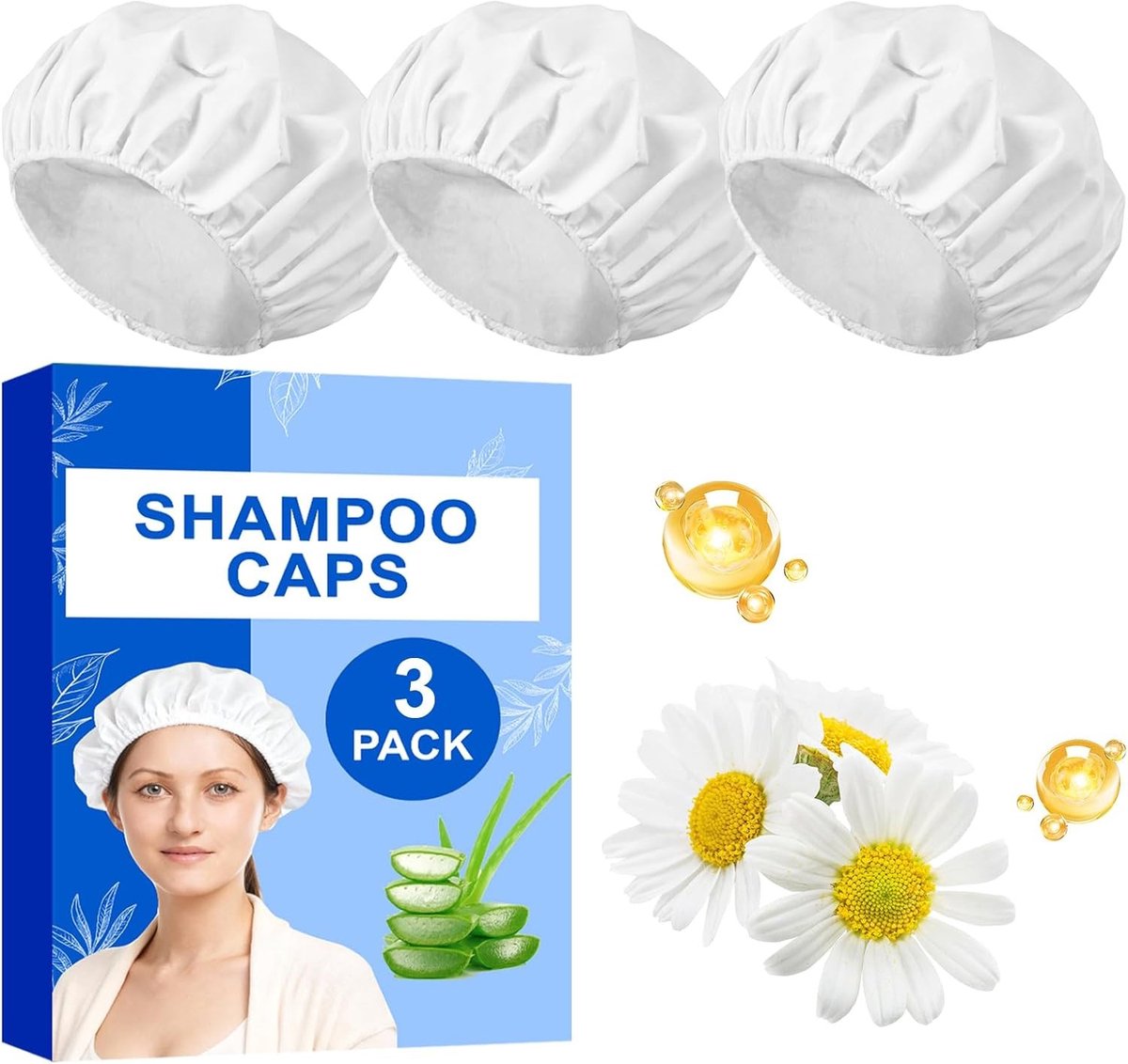 Haarwascaps - Wit - 3 Stuks - Wegwerp Shampoo en Conditioner - Voor Bedlegerige Patiënten en Ouderen