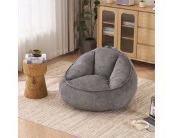 DESMIU Zitzak - 90 X 90 X 59 Cm - Met Ergonomische Rugleuning En Traagschuim - Voor Woonkamer, Slaapkamer En Speelkamer - Ribstof - Grijs