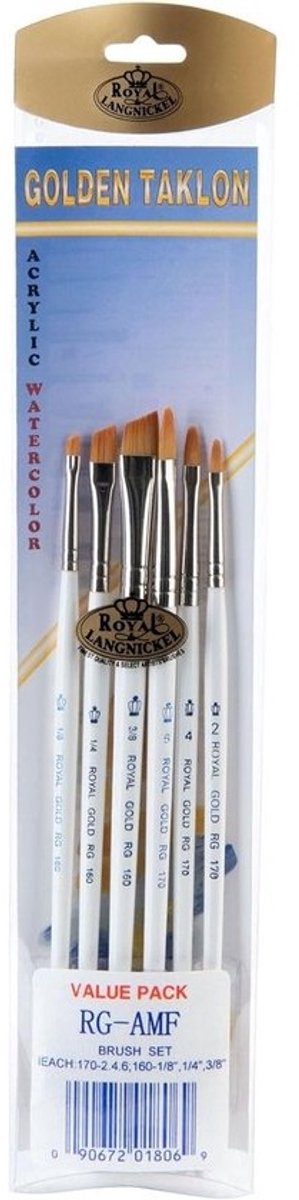 Verfkwasten Set - Filbert Borstels - Acryl Schilderen - Speciaal Geselecteerde Filamenten - Set van 6 - Goud