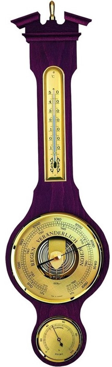 Weerstation Hout - Barometer Thermometer - Buitenweer Meten - Aneroid Meetmechanisme - 54cm Hoog - Licht Eiken