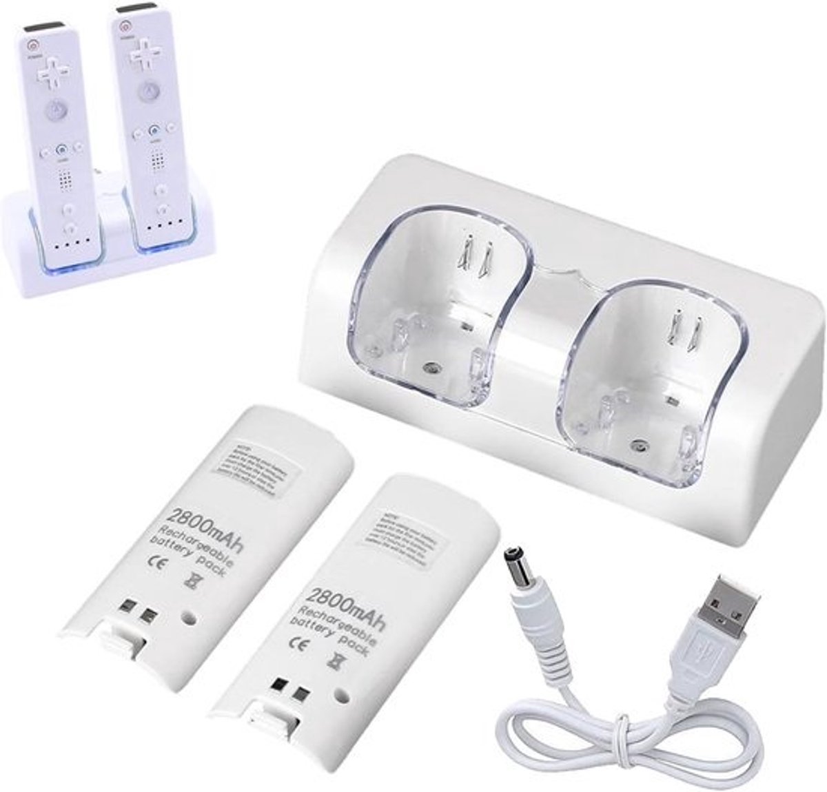 Dubbel Laadstation - Controller Oplader - Games Console - Inclusief Batterijen - 14x10x4 cm