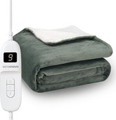 Seranova Elektrische Deken XXL - 180x160 cm - 2 Persoons Bovendeken - Warmtedeken - Dubbelzijdig Fleece Sherpa - Groen
