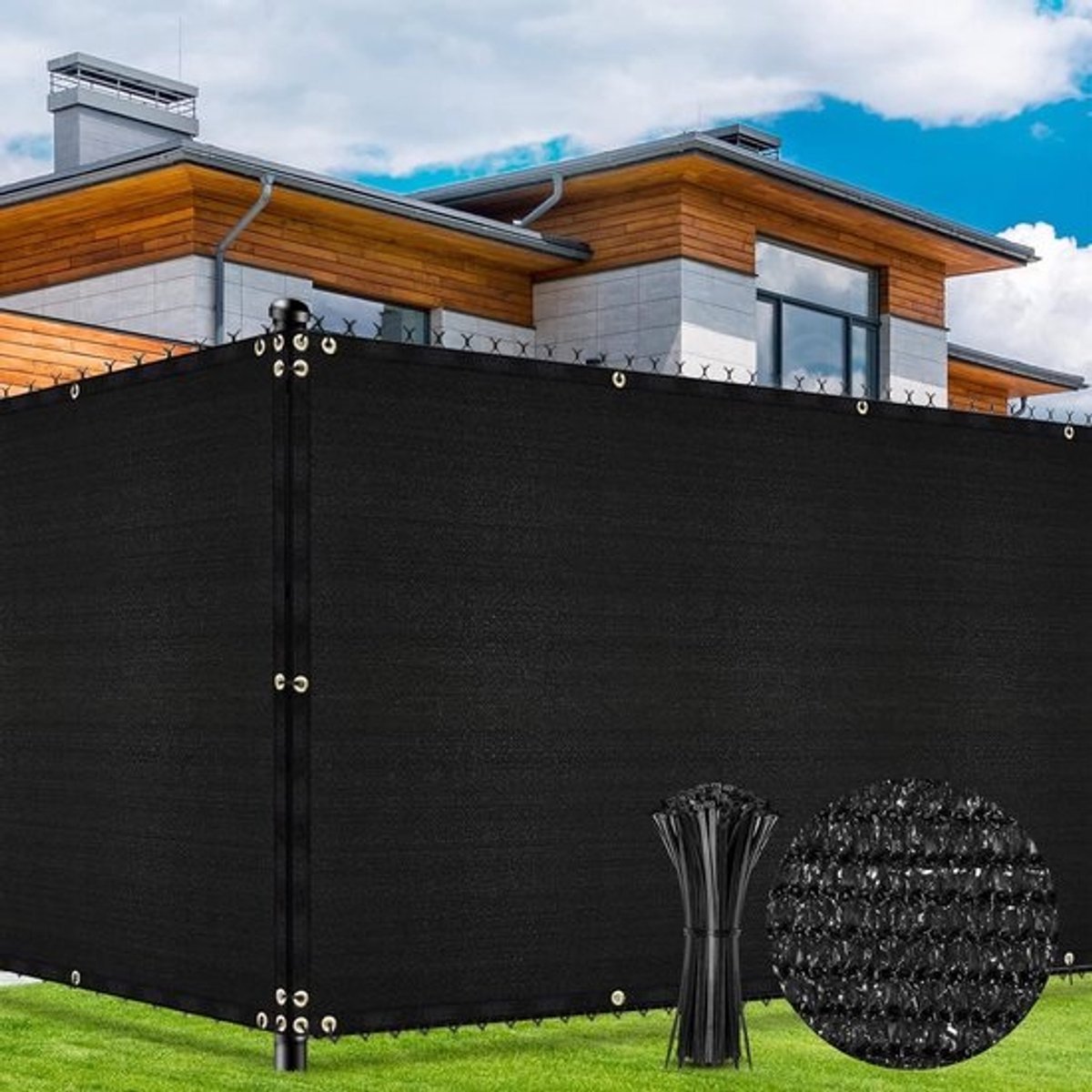 Privacy Hekscherm 1.8m x 15.2m - Inkijkbescherming Windbescherming - 142g/m² HDPE - UV-bescherming 90% Blokkering - Zwart - voor Hek, Achtertuin, Patio met Kabelbinders