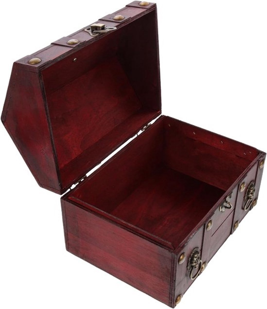 Houten Opbergkist - Schatkist Sierkist - Sieraden Opbergen - Stevige Houtconstructie - 24x17x18 cm - Donkerrood