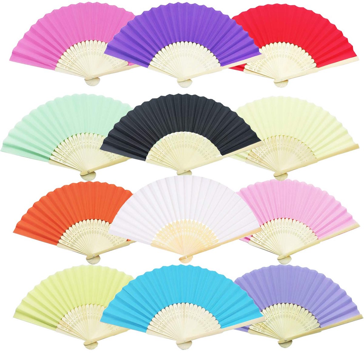 Woohome 12 stuks opvouwbare papieren waaiers voor dans, feest, picknick, bruiloftsfeest, bruiloftsdecoratie - ShopVlot