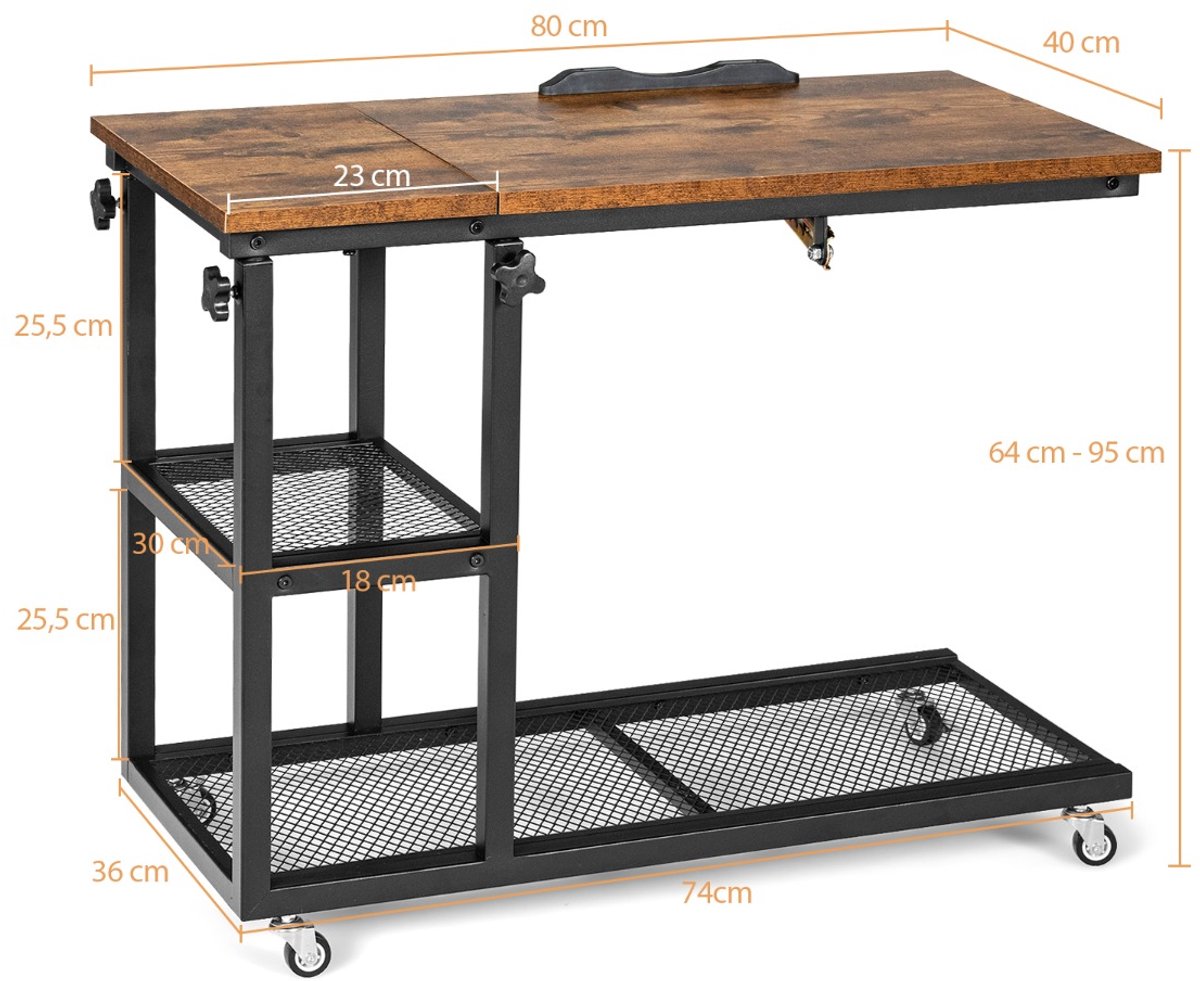 SureDeal® - Bijzettafel - Laptop Tafel - Hoogte - Neiging Verstelbaar Niveaus - 80x40x63,5 cm - Koffiebruin
