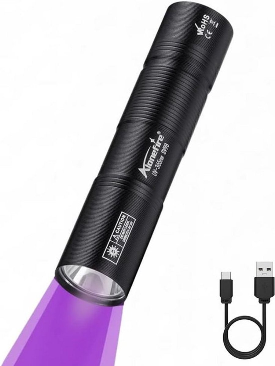 Krachtige UV Zaklamp Oplaadbaar via USB - Zwart Licht Detector voor Geld en Vlekken