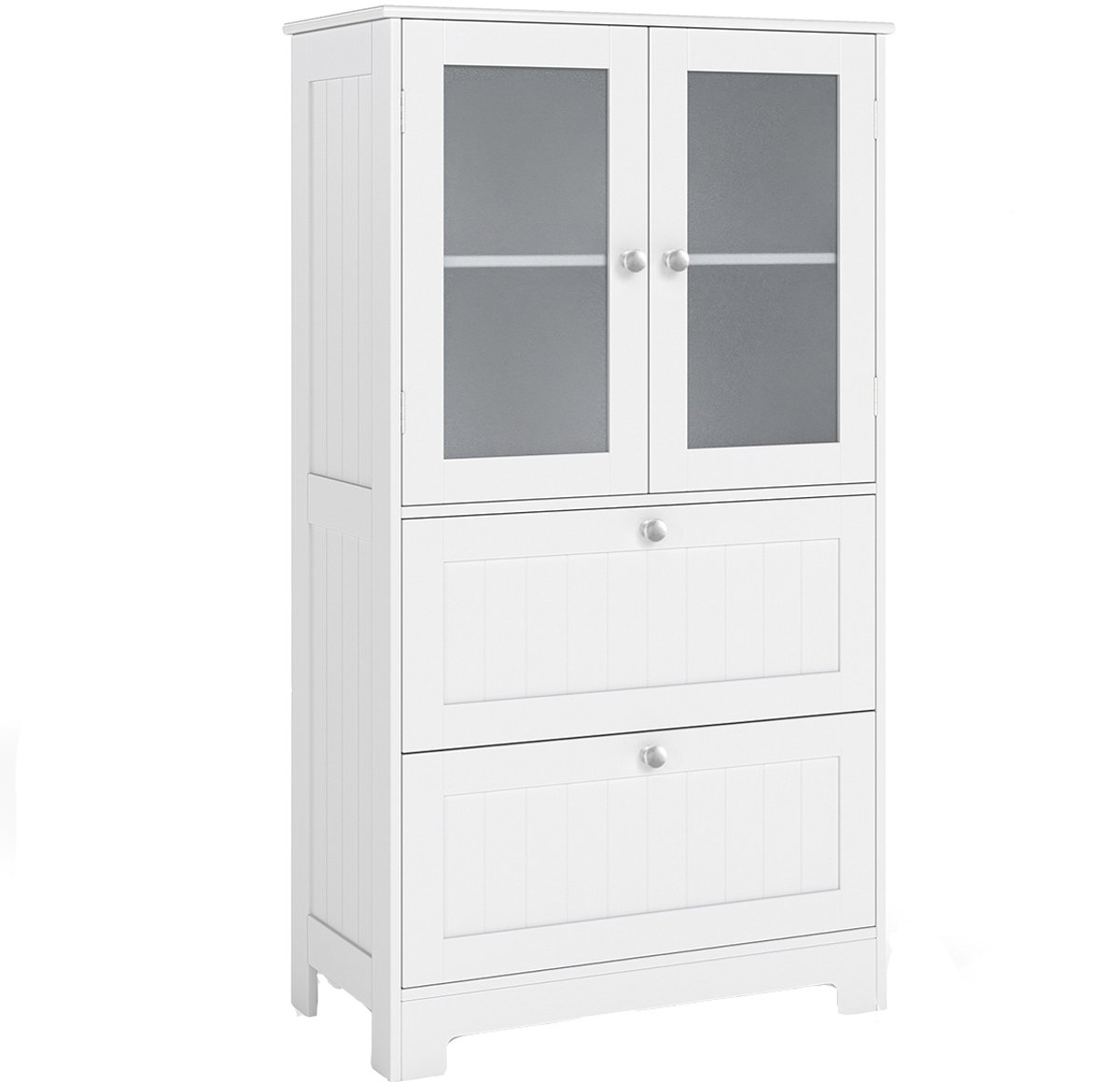 SureDeal® - Badkamerkast - Lades - Glazen Deuren - Verstelbare Plank Hoge - 60x30x108 cm - Wit