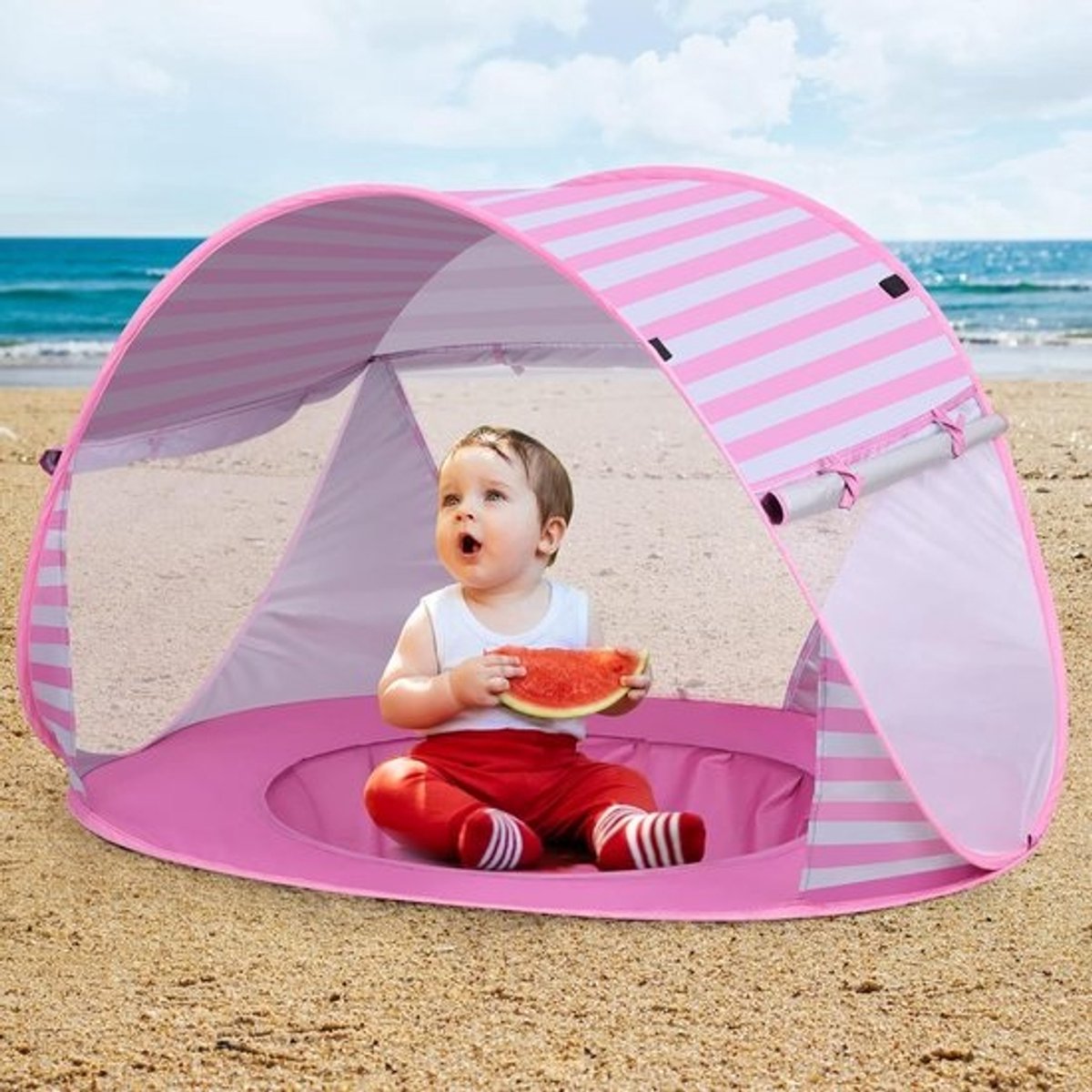 Strandtent uv Bescherming - Strandtent Baby Pop Up – Strandtentje Extra Licht – Strandschelp – Strand Tent – strandruimte