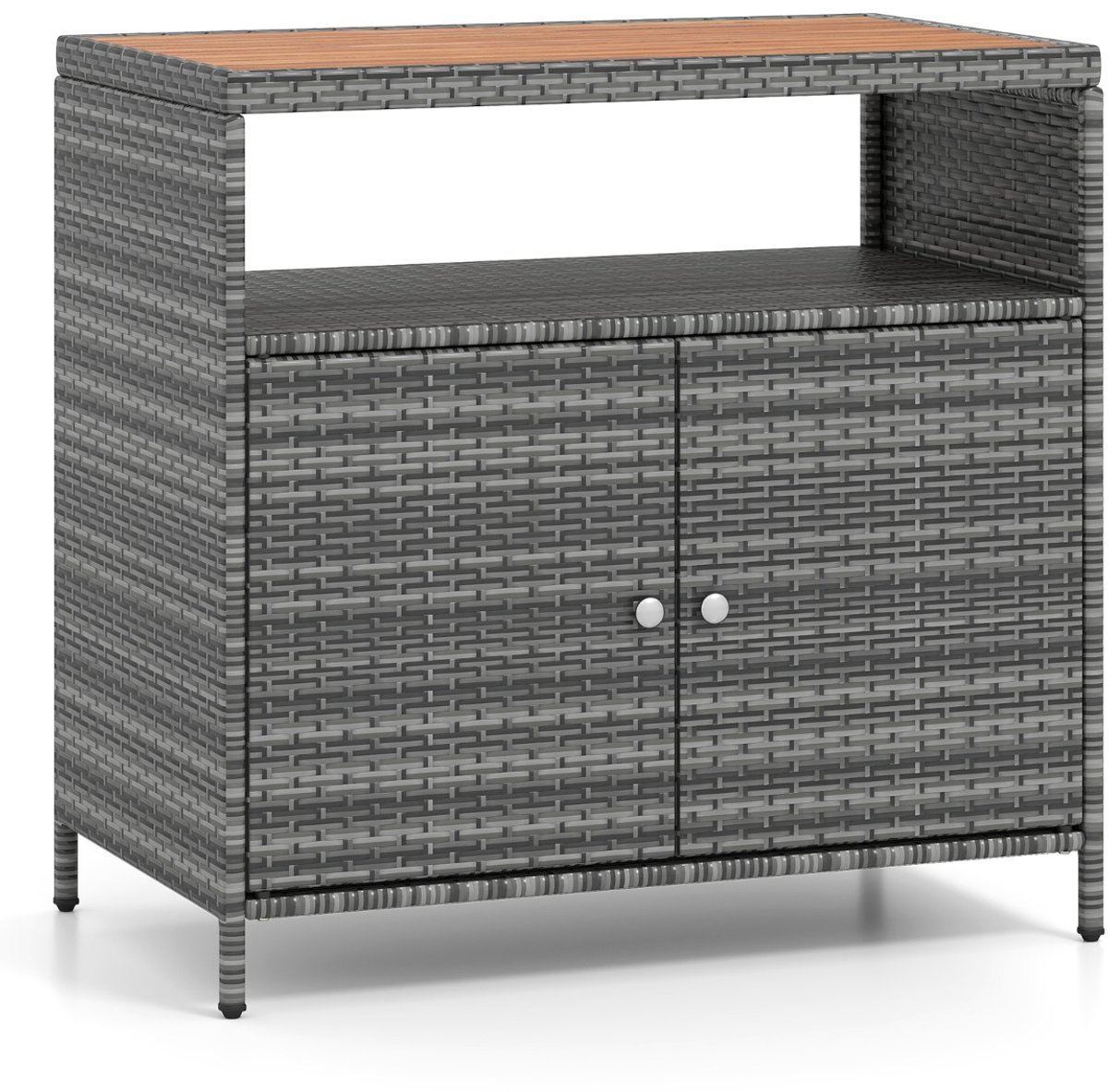 SureDeal® - Boekenkast - Rieten Opbergkast - Acaciahouten Werkblad - Open Vak - 90x53x86 cm - Zwart & Natuurlijk