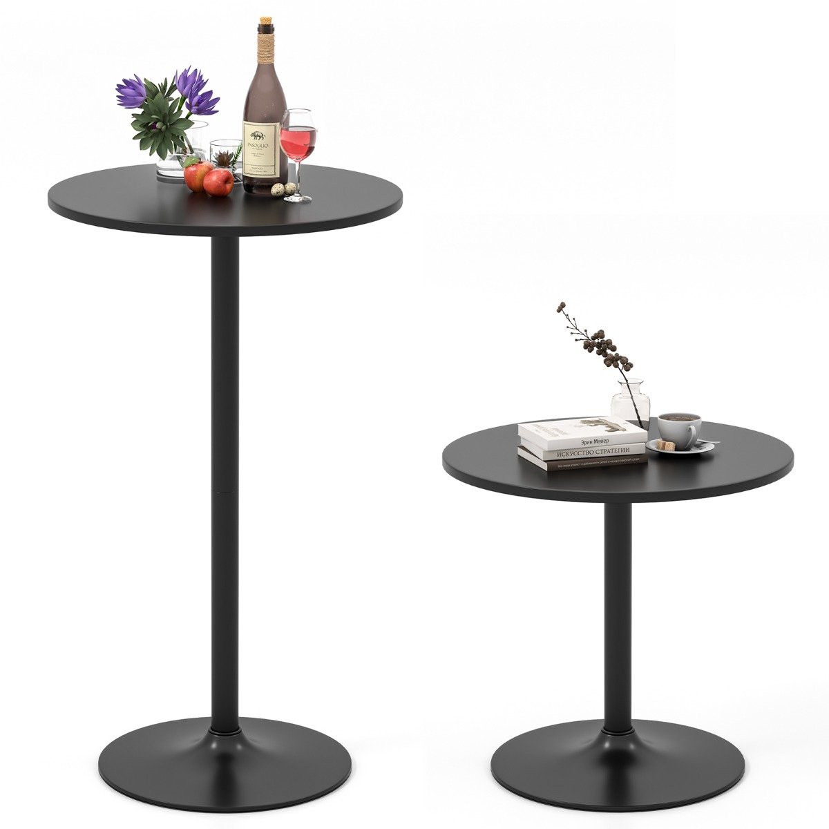 SureDeal® - Eettafel - Staande Tafel Bartafel - Hoogte Verstelbaar - Ronde Kleine - 60x60x101,5 cm - Wit