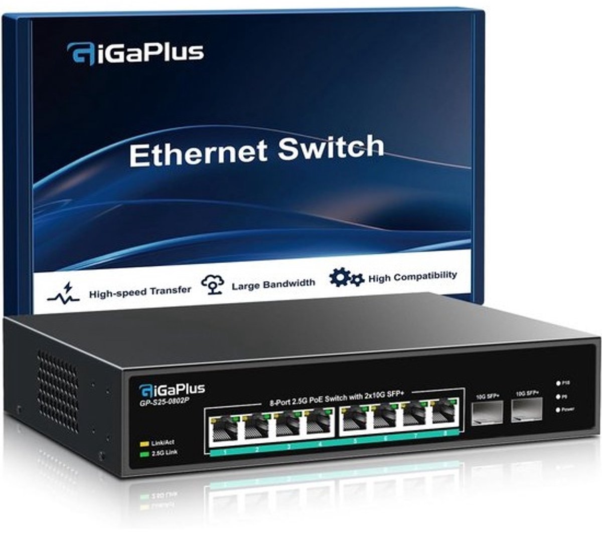 10-poorts 2.5Gb Ongemanaged PoE Switch met 8 PoE-poorten en 2 10G SFP+ Uplink