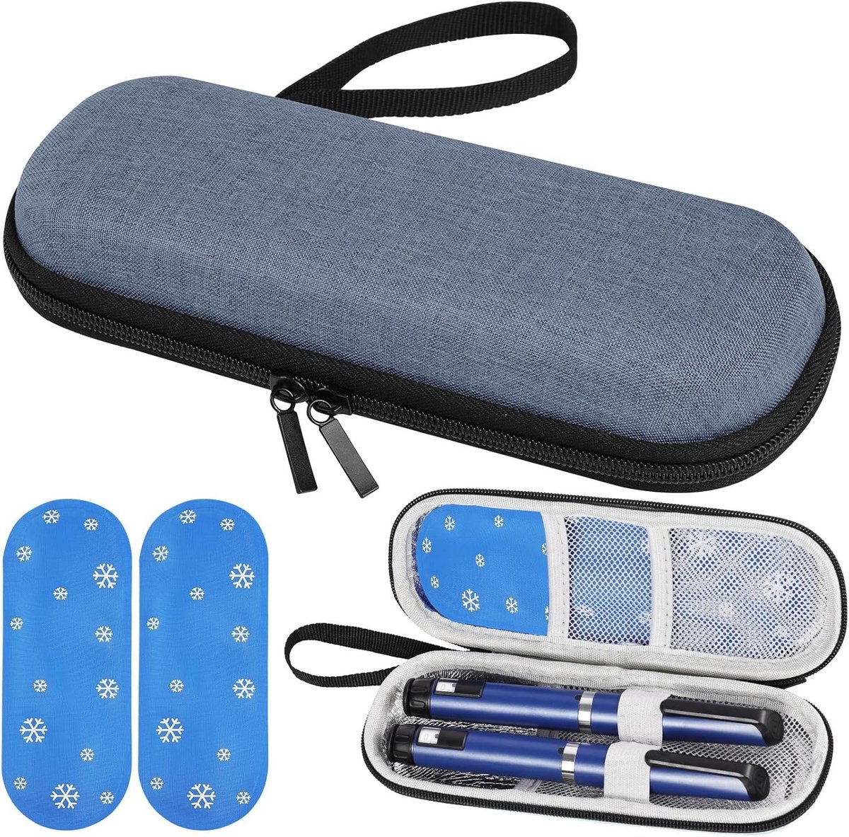 Insulinetas - Blauw - 20 x 7 x 5 cm - Draagbare Medicijnetui met Koelzakjes - Voor Diabetici