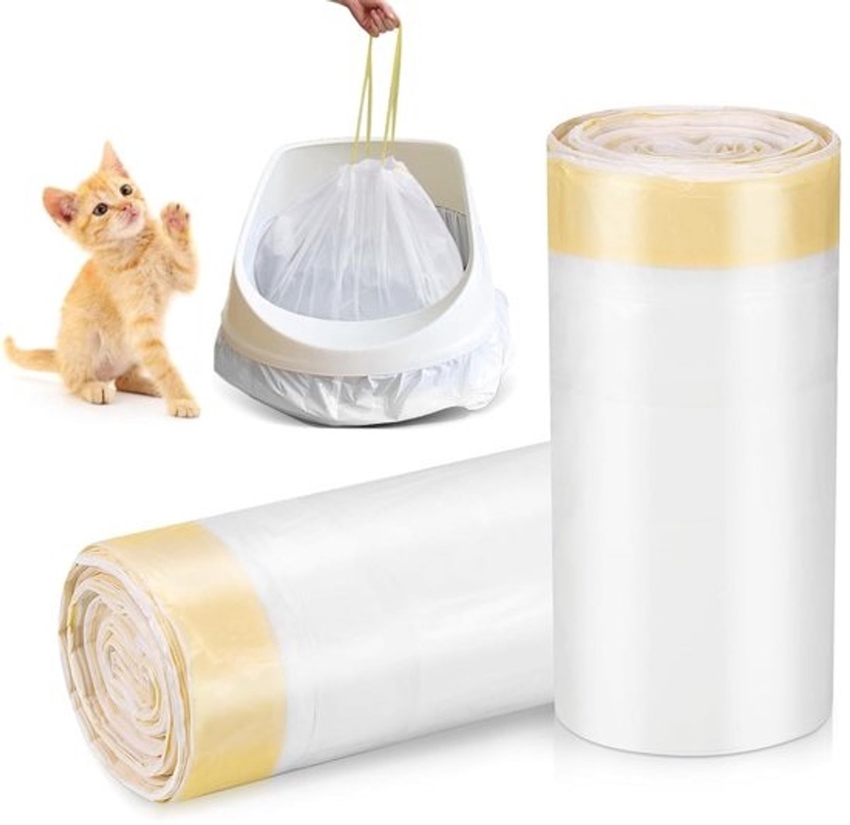 40 Cat Litter Liners - 79 x 45 cm - Grote Lekvrije Kattenbakzakken met Trekkoord - Scheurbestendige Kattenbakvulling voor Zware Dieren
