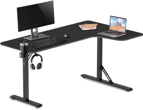 Groot L-vormig Gaming Bureau Hoektafel 160 cm met Bekerhouder en Koptelefoonhaak van Merkloos — afbeelding 3