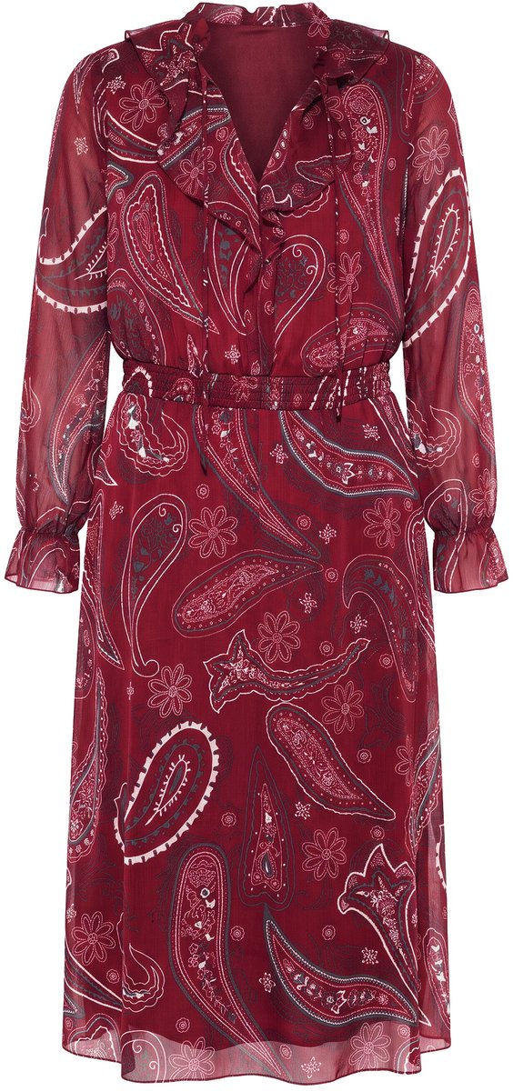 Studio Untold - Dames - Midi-jurk A-lijn chiffon paisleyprint - Wijnrood - Maat 50+