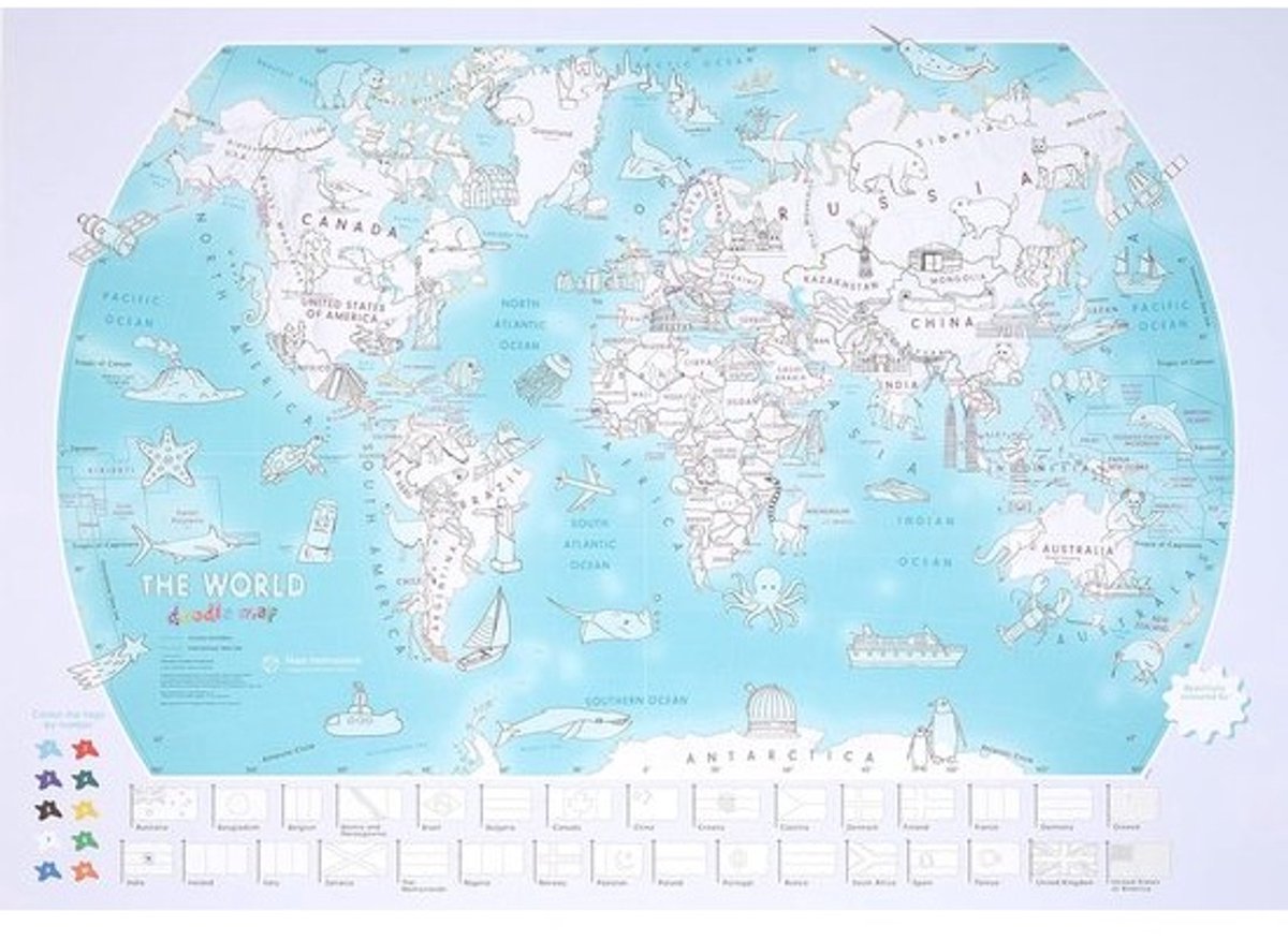 Wereldkaart om in te kleuren voor Kinderen - Educatieve Muurposter Geografie