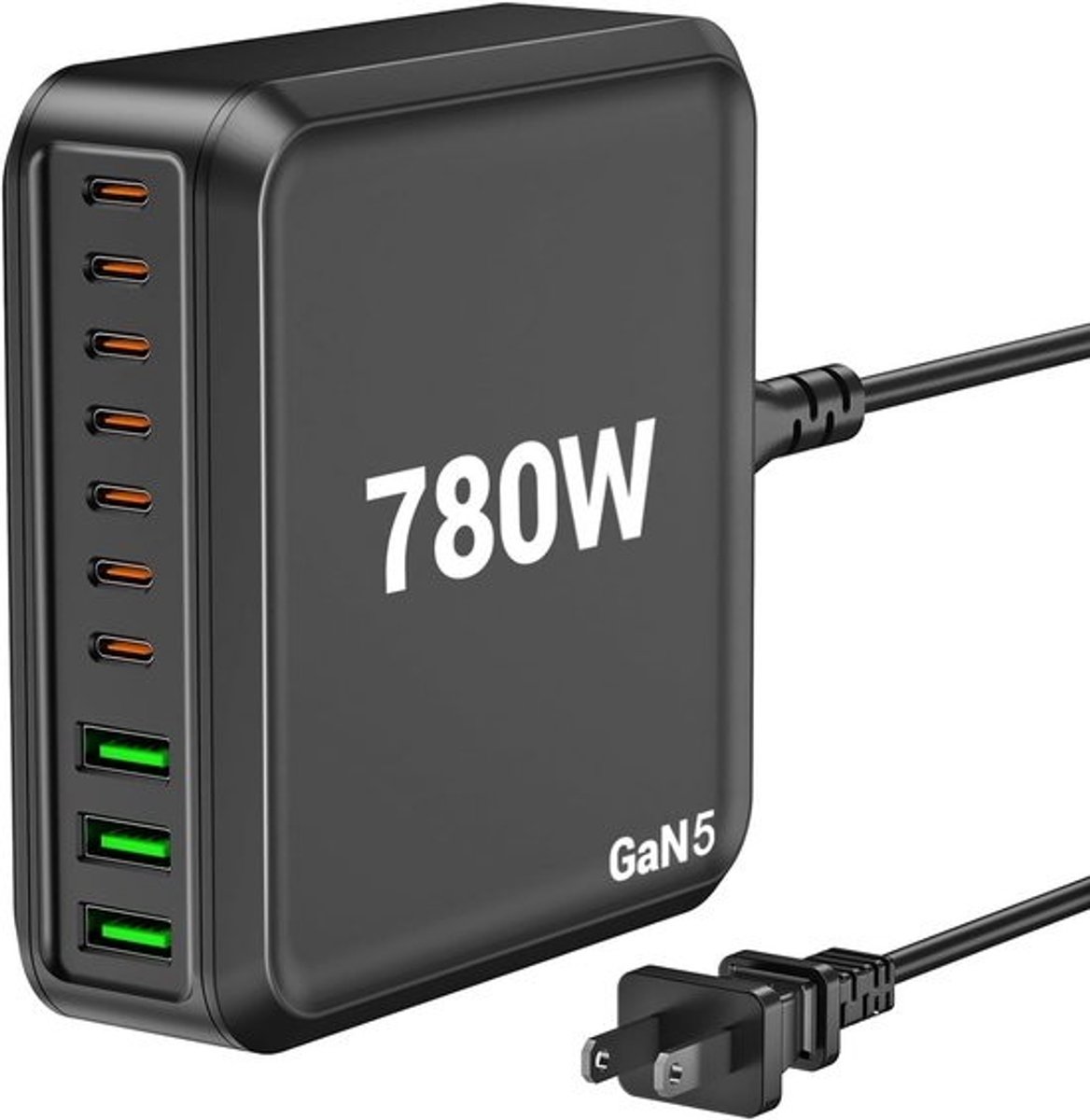 Krachtig 10-Poorts USB C Laadstation 780W - GaN Oplader Hub