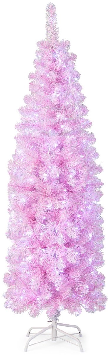 SureDeal® - Kerstbom - Hoge Verlichte Kunstkerstboom - Takpunten Koelwitte LED - Roze + Wit