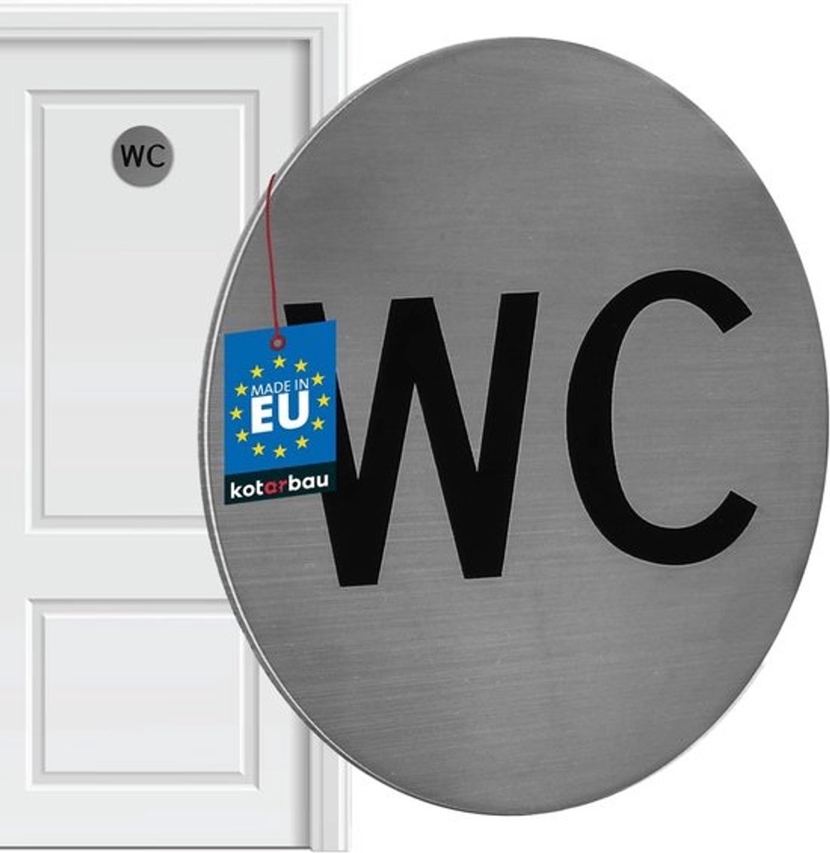 WC Bord - Deurbordje Toilet - Aanduiding Deur - Zelfklevend Roestvrij Staal - 7 cm Diameter - Zilver