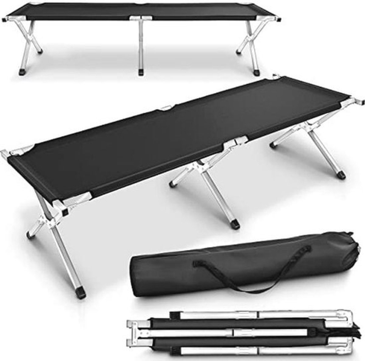 XXL campingbed metalen frame 190 x 64 x 44 cm - belastbaar tot 150 kg - diverse kleuren