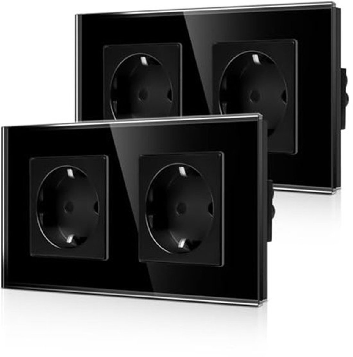 Dubbele wandcontactdoos met kinderbeveiliging en glazen frame - 16A Schuko-inbouwstopcontact (2 stuks)