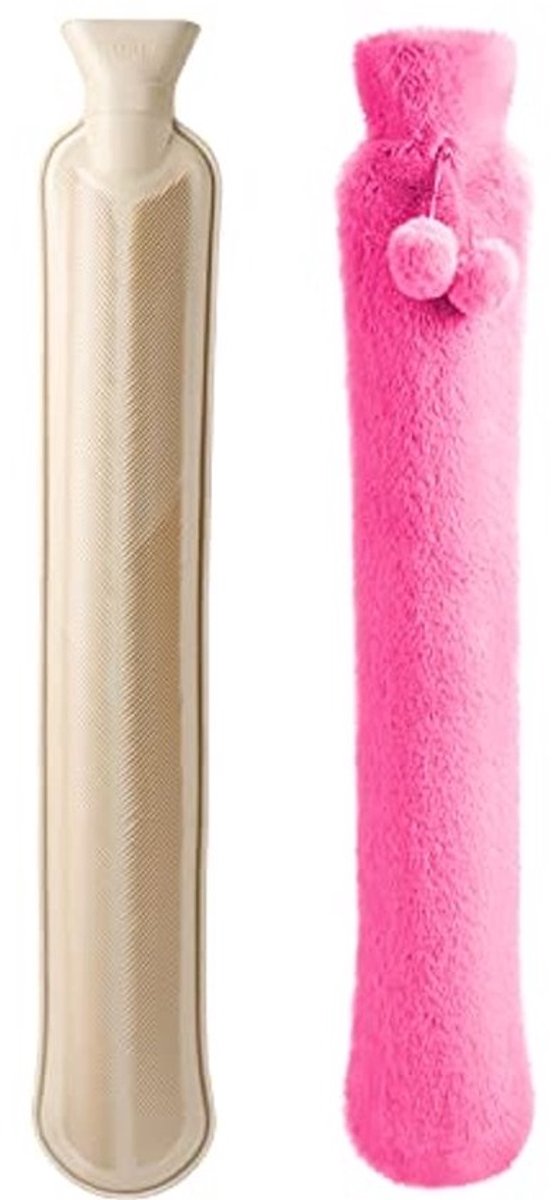 Lange warmwaterkruik met deksel - 2 liter, zacht en ergonomisch voor nek en schouder