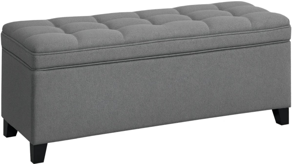 Bankje - Met Opbergruimte - Gestoffeerde Bank - 120 x 40 x 48 cm - Veiligheidsscharnieren - Linnenlook - Donkergrijs