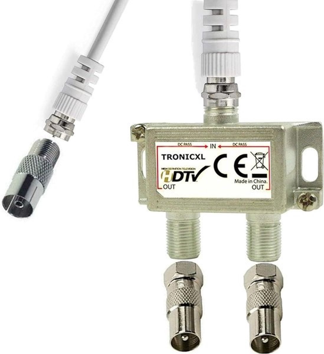TV Antenne Splitter - Signaal Verdeler - Signaal Verdelen - Met Adapters - Zilver