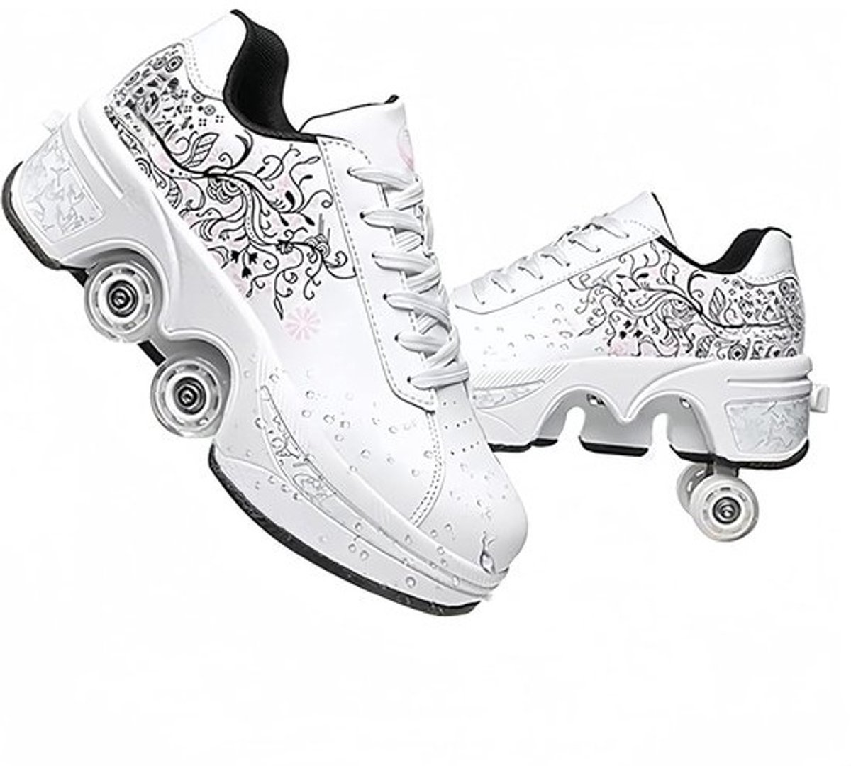 Kinder rolschoenen - Sneakers met wielen - Buitensporten - Verborgen wiel mechanisme - EU 34-42 - Zwart zilver